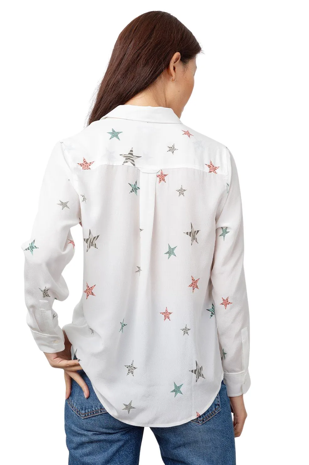 Rails Kate Silk Animal Stars Button Down - White Multicolour