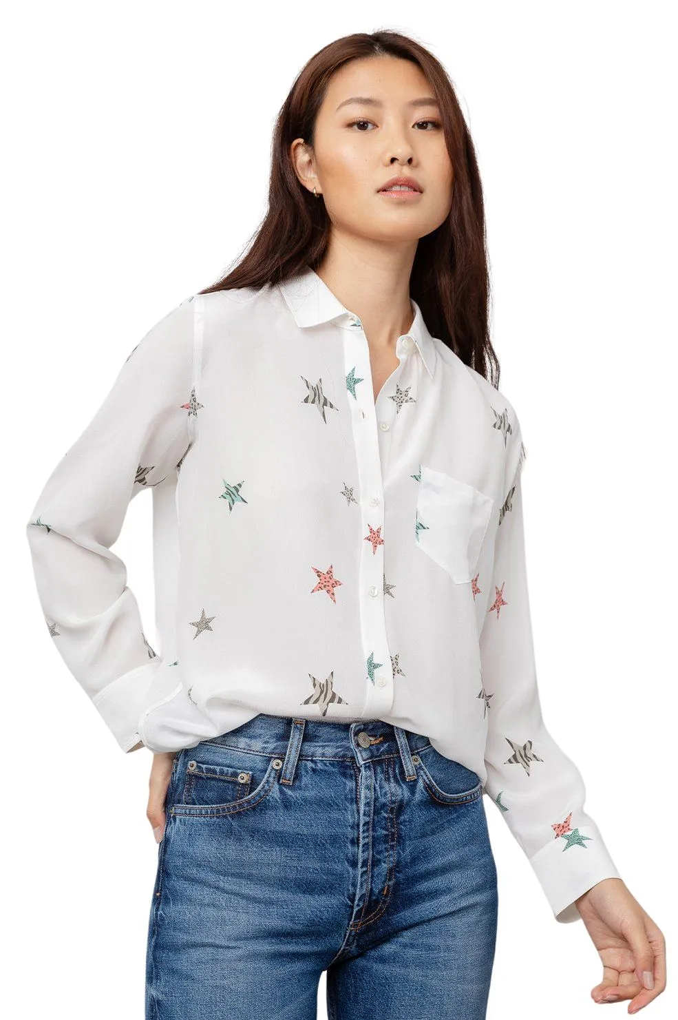 Rails Kate Silk Animal Stars Button Down - White Multicolour
