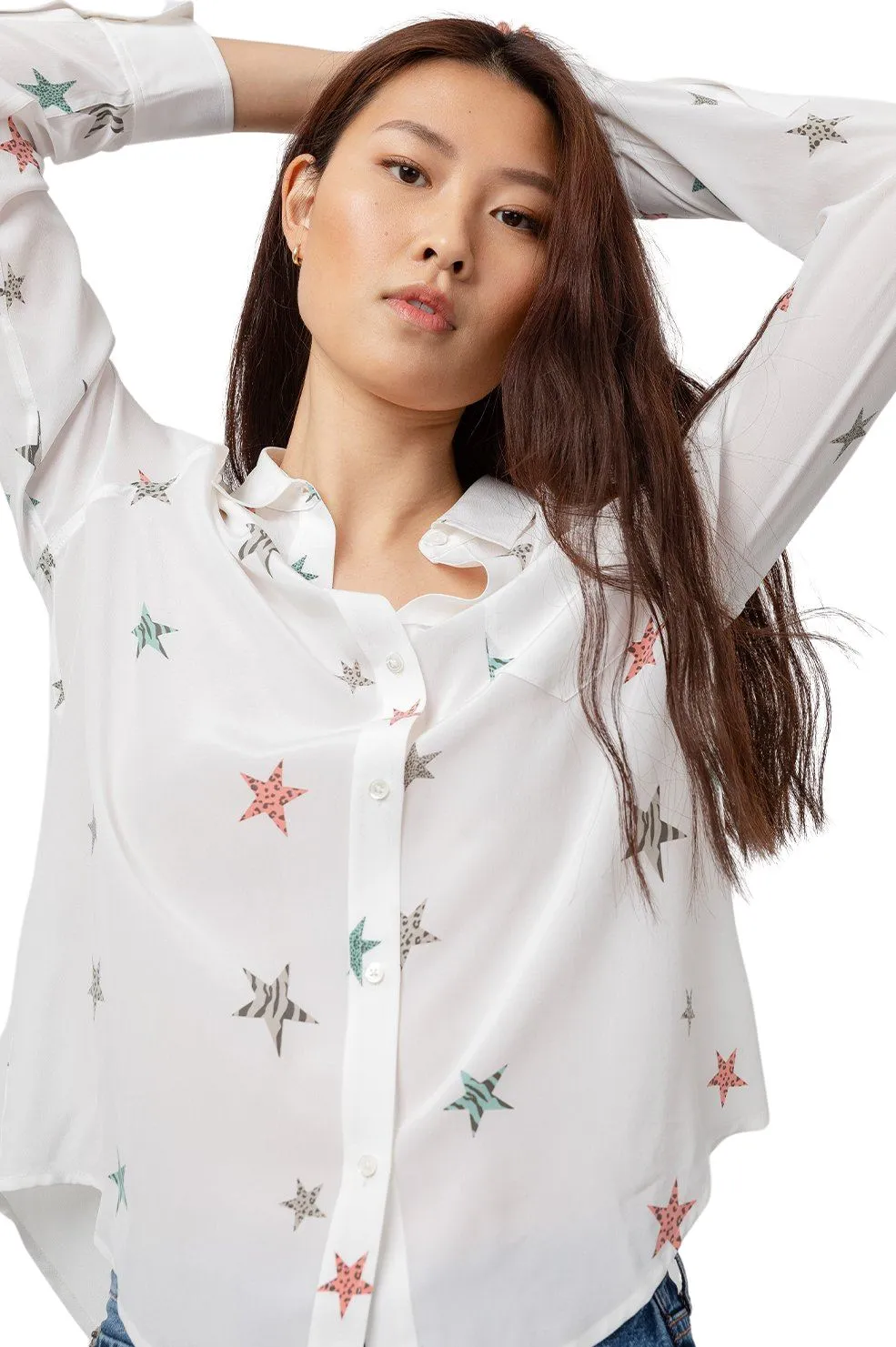 Rails Kate Silk Animal Stars Button Down - White Multicolour
