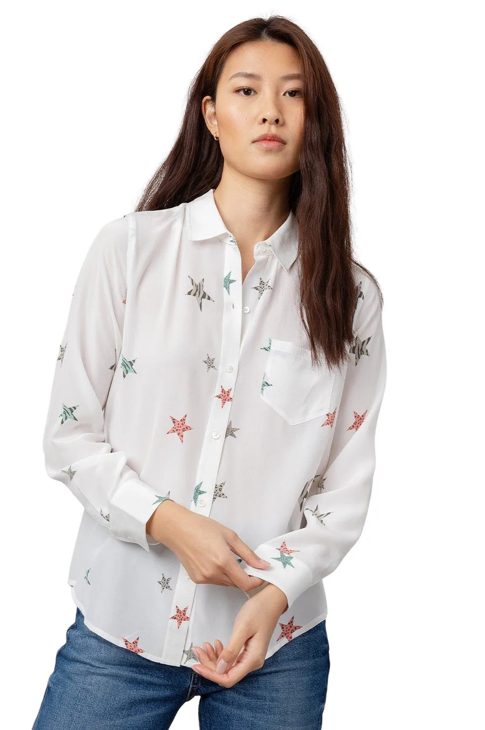 Rails Kate Silk Animal Stars Button Down - White Multicolour