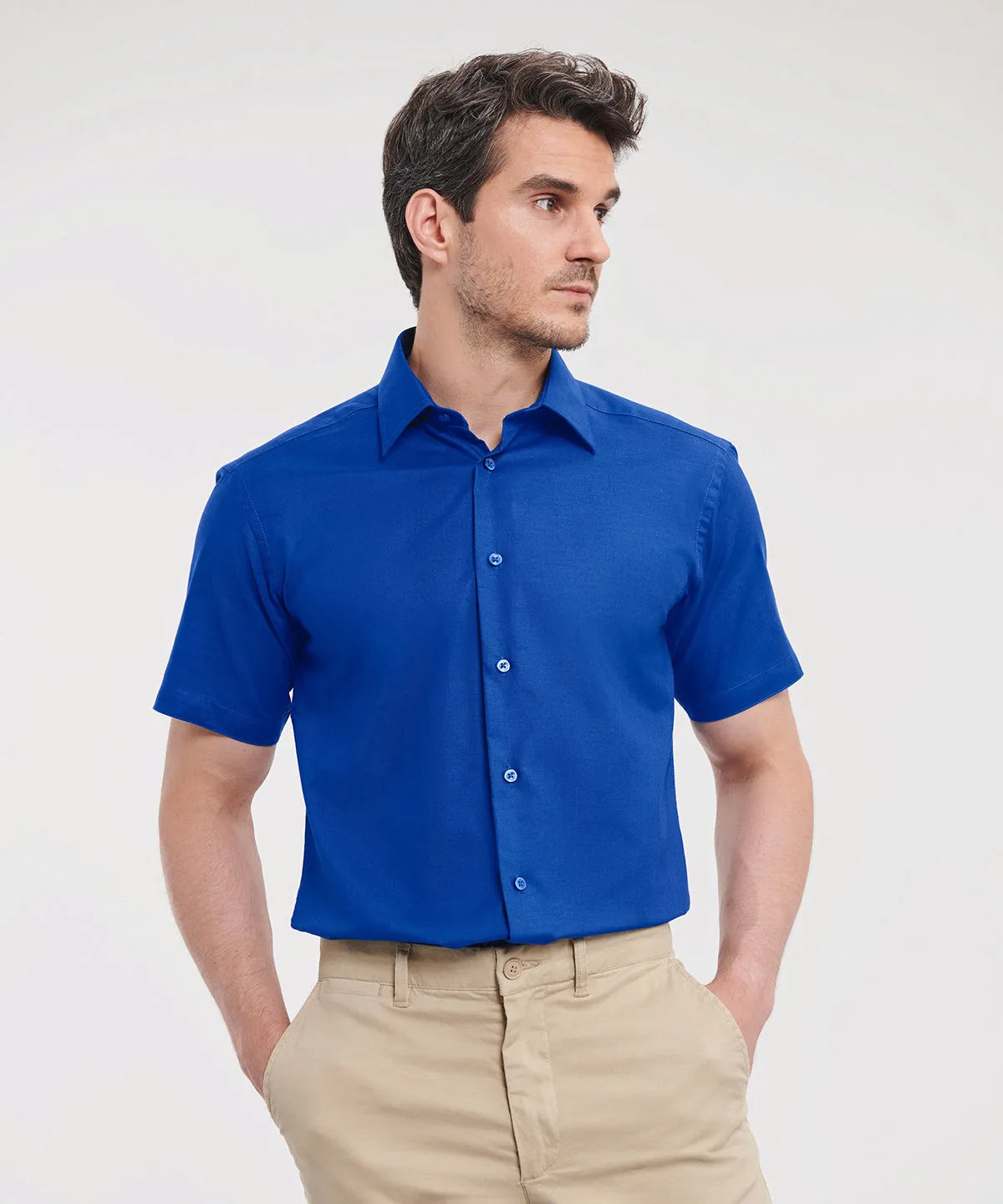 Short sleeve easycare tailored Oxford shirt | Bright Royal