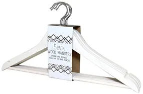 Signature Home Wood Clothes Hangers with Pant Bar, 5 Pack, White Wash