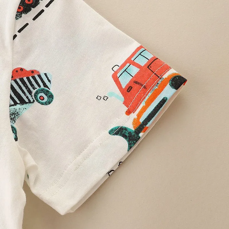Toddler/Kid's Allover Vehicle Pattern Design Short Sleeve T-shirt