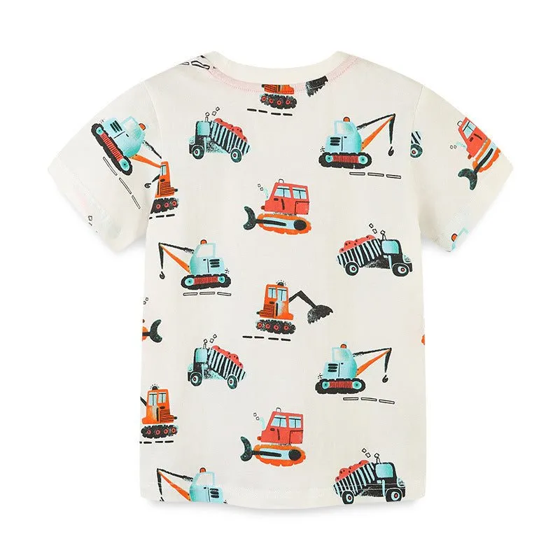 Toddler/Kid's Allover Vehicle Pattern Design Short Sleeve T-shirt