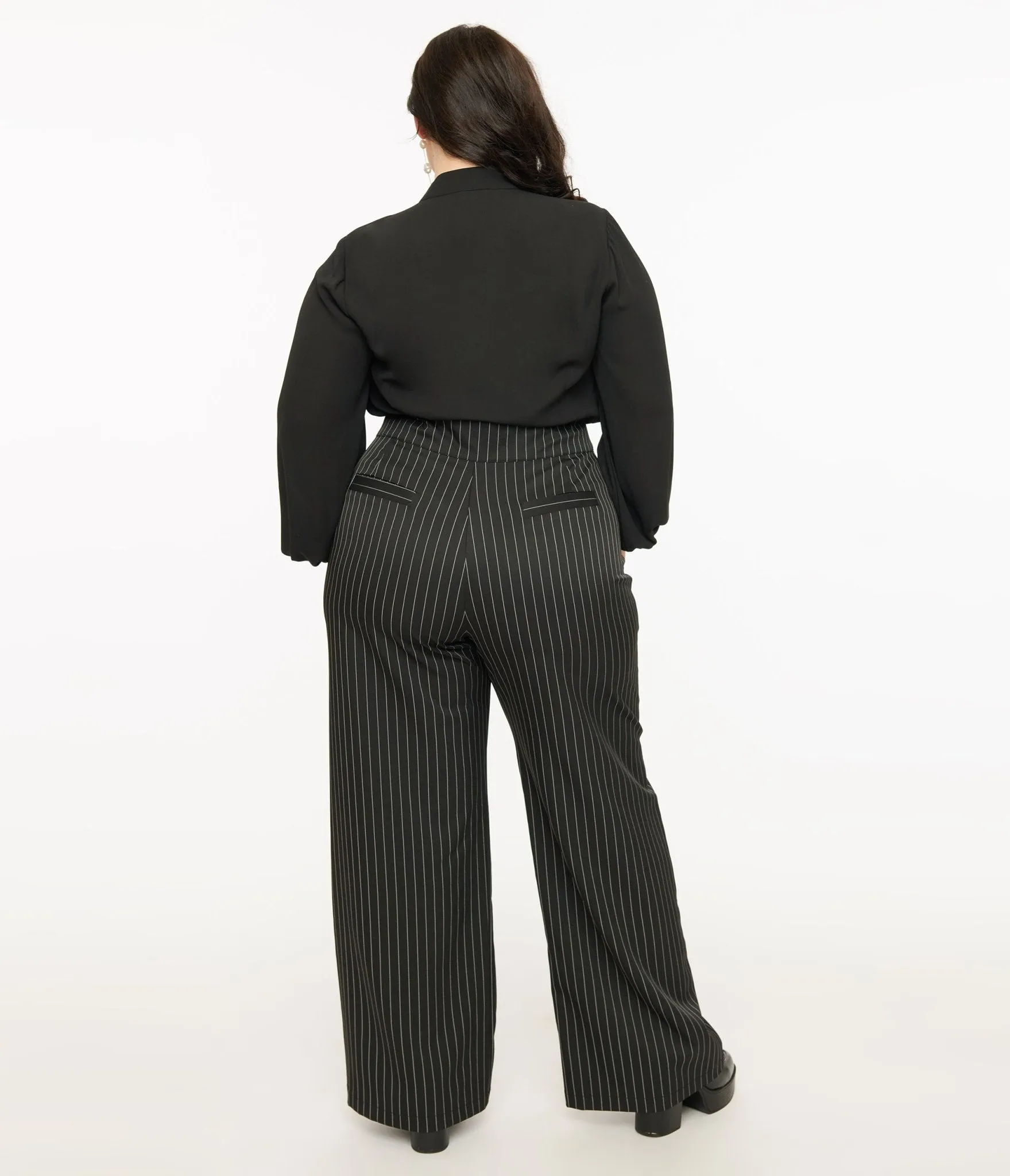 Unique Vintage Plus Size 1940s Black & White Pin Stripe High Waist Sailor Ginger Pants