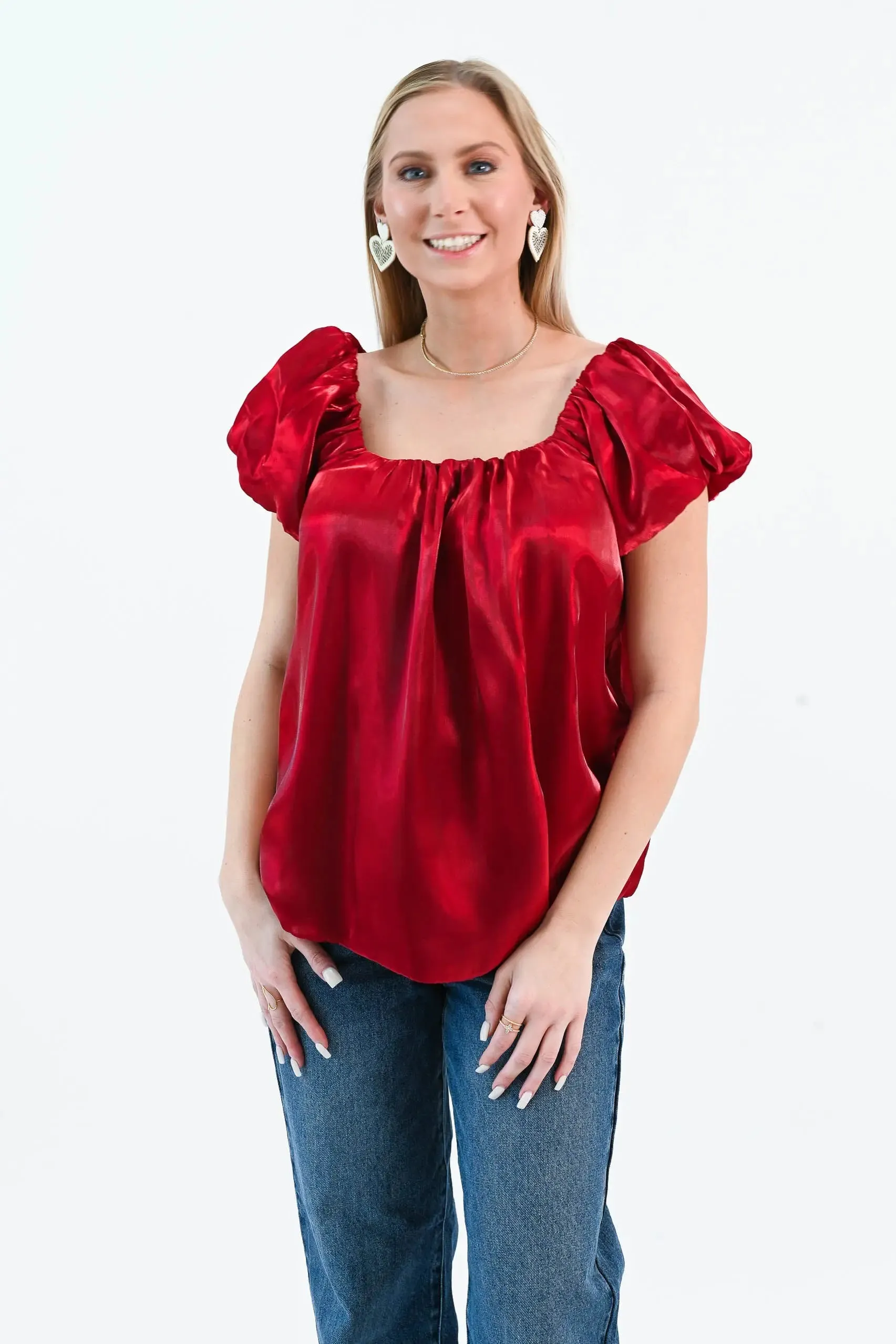 Until I Found Her Puff Sleeve Satin Top