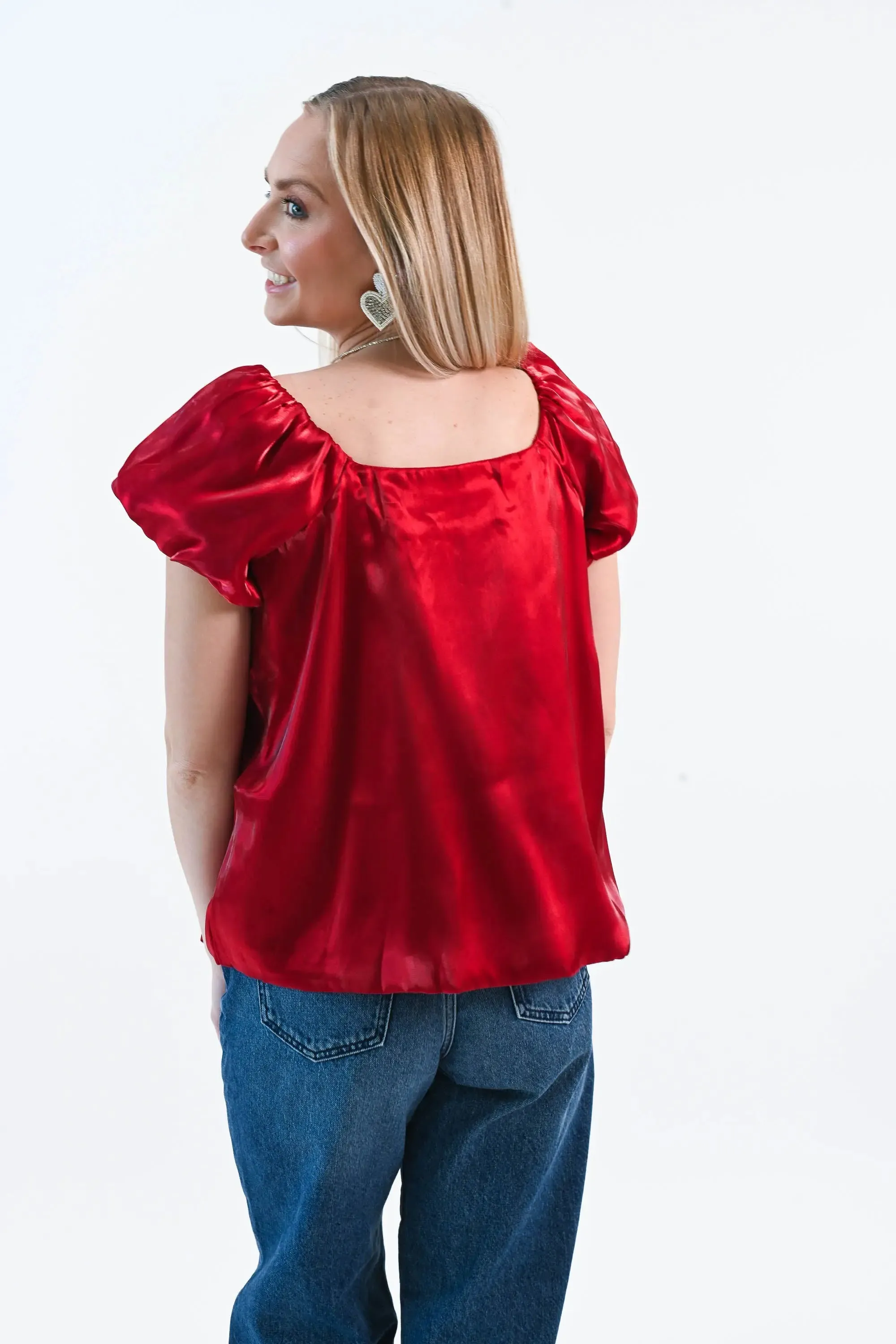 Until I Found Her Puff Sleeve Satin Top