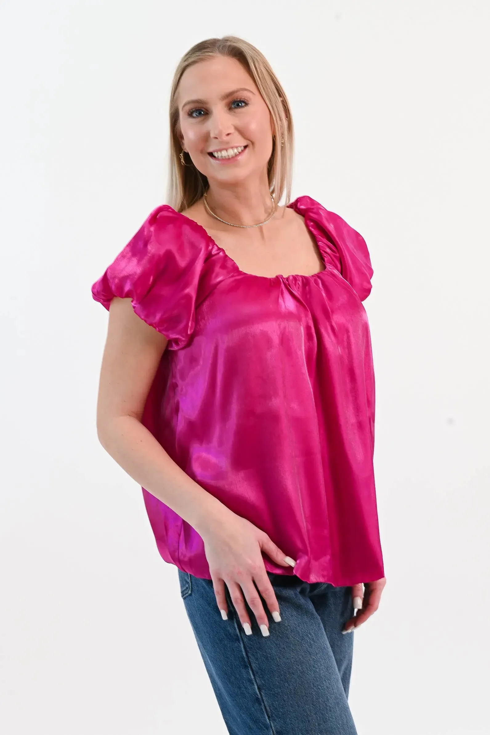 Until I Found Her Puff Sleeve Satin Top