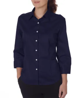 van heusen ladies' 3/4-sleeve dress twill - navy (l)
