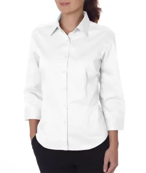 van heusen ladies' 3/4-sleeve dress twill - white (m)