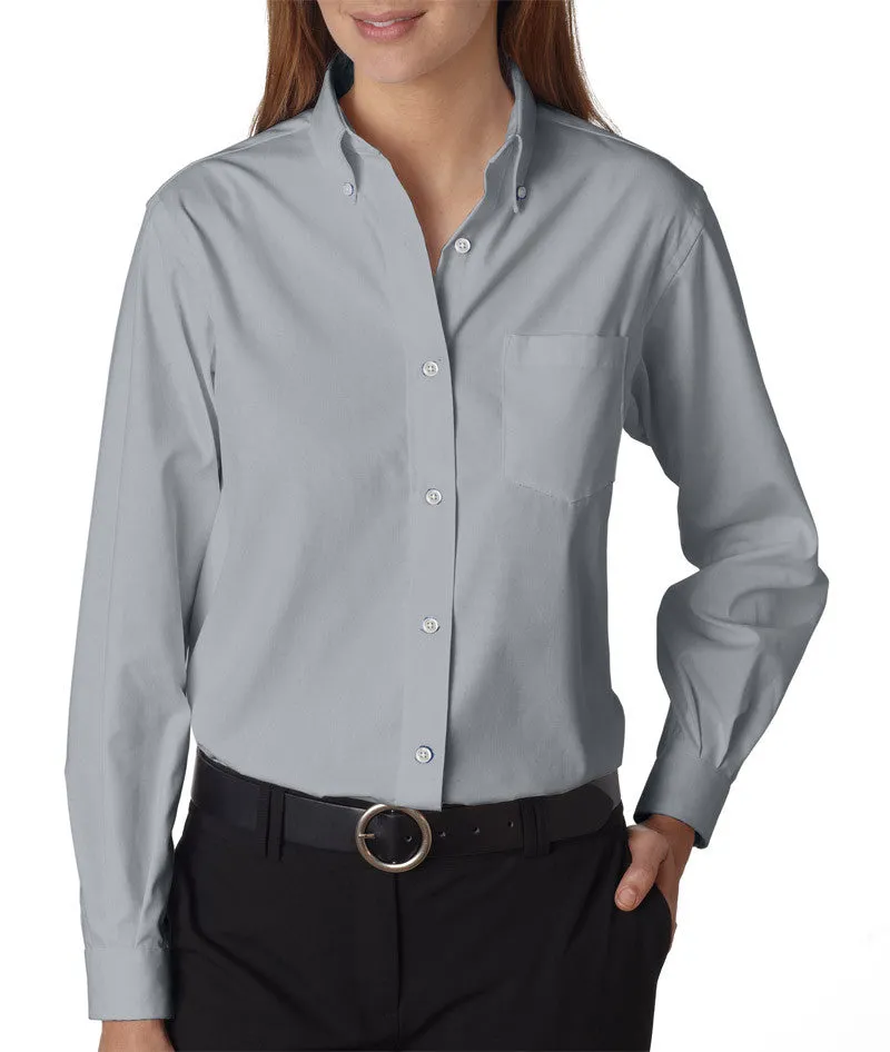 van heusen ladies' long-sleeve blended pinpoint oxford - french grey (m)