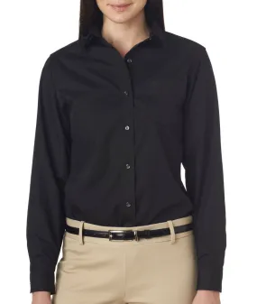 van heusen ladies' long-sleeve cotton-rich broadcloth - black (m)