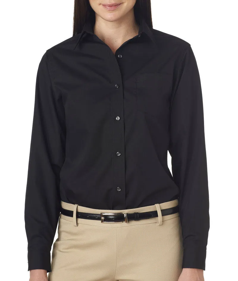 van heusen ladies' long-sleeve cotton-rich broadcloth - black (m)