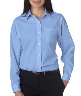 van heusen ladies' long-sleeve cotton-rich broadcloth - light blue (l)