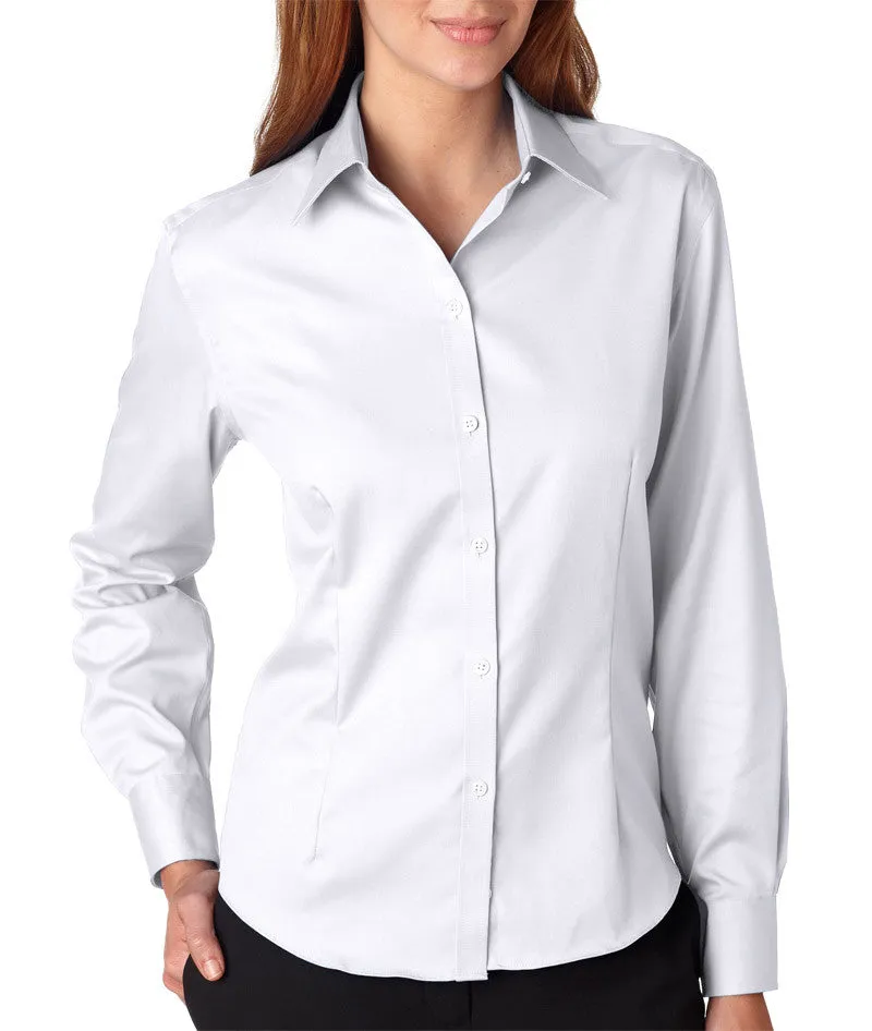 van heusen ladies' long-sleeve non-iron pinpoint oxford - white (s)