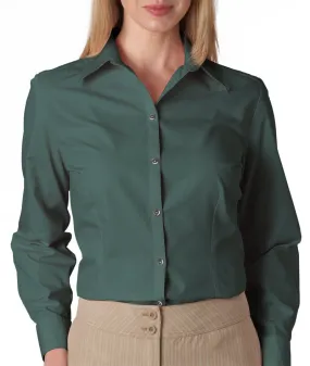 van heusen ladies' long-sleeve silky poplin - bayleaf (m)