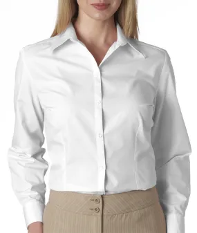 van heusen ladies' long-sleeve silky poplin - white (l)
