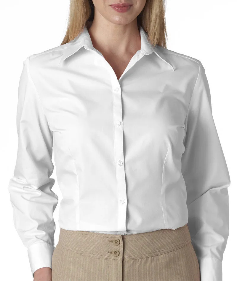 van heusen ladies' long-sleeve silky poplin - white (s)