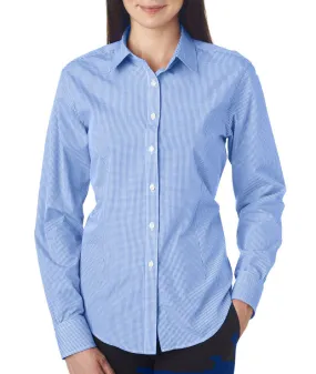 van heusen ladies' long-sleeve yarn-dyed gingham check - perwinkle (m)