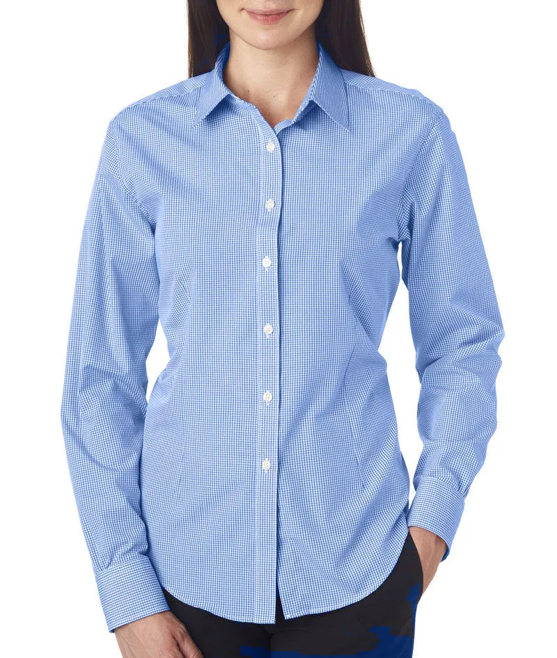 van heusen ladies' long-sleeve yarn-dyed gingham check - perwinkle (m)