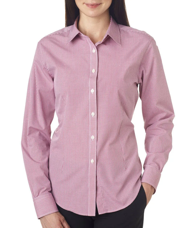 van heusen ladies' long-sleeve yarn-dyed gingham check - red henna (l)