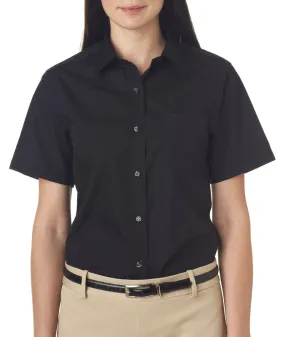 van heusen ladies' short-sleeve cotton rich broadcloth - black (2xl)