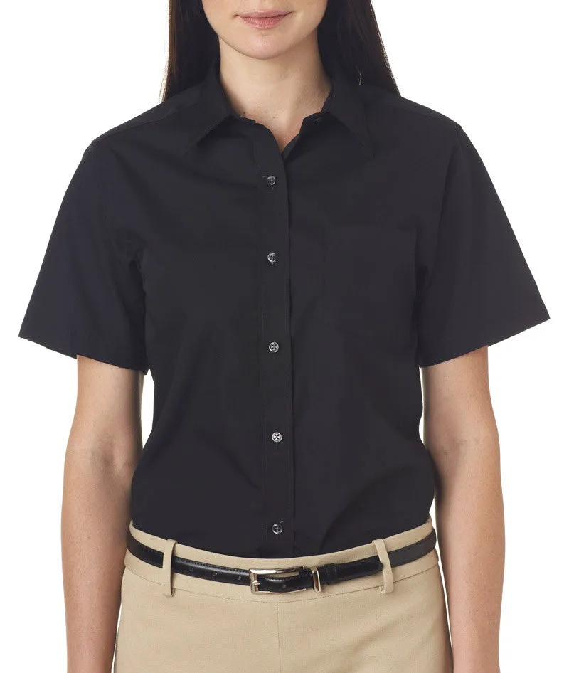van heusen ladies' short-sleeve cotton rich broadcloth - black (2xl)