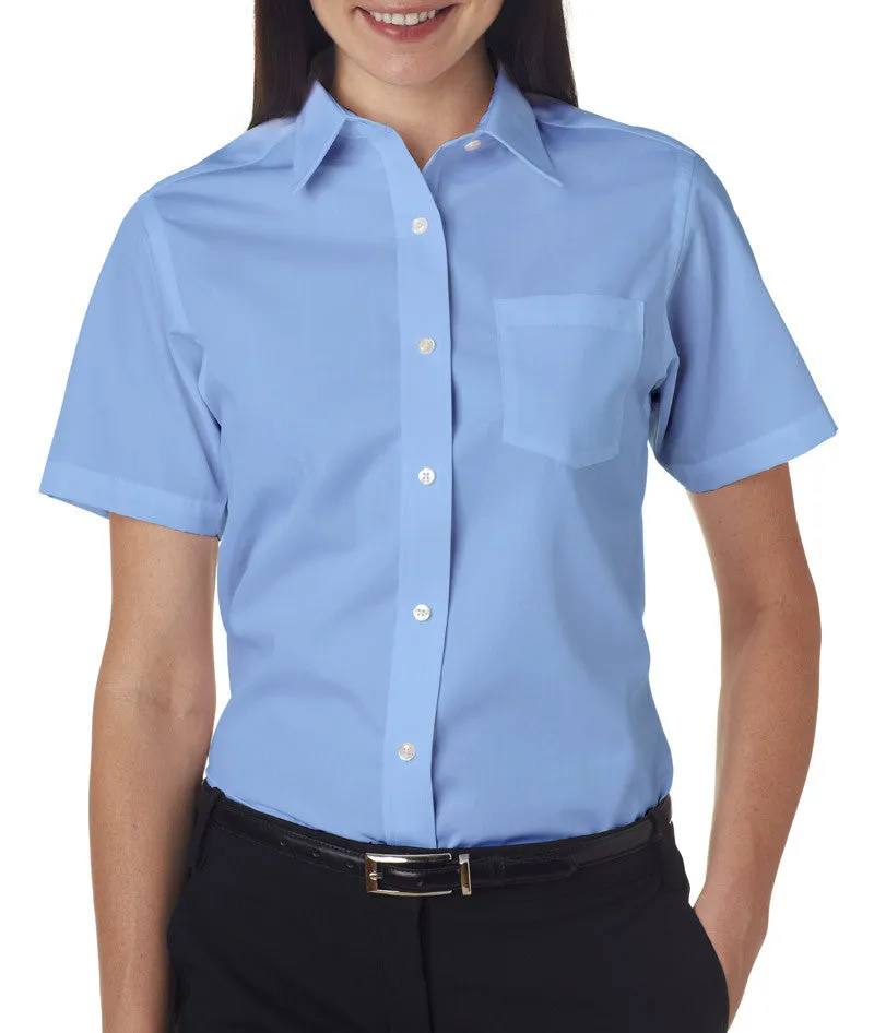 van heusen ladies' short-sleeve cotton rich broadcloth - light blue (s)
