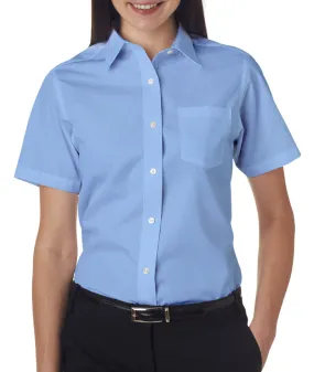 van heusen ladies' short-sleeve cotton rich broadcloth - light blue (s)
