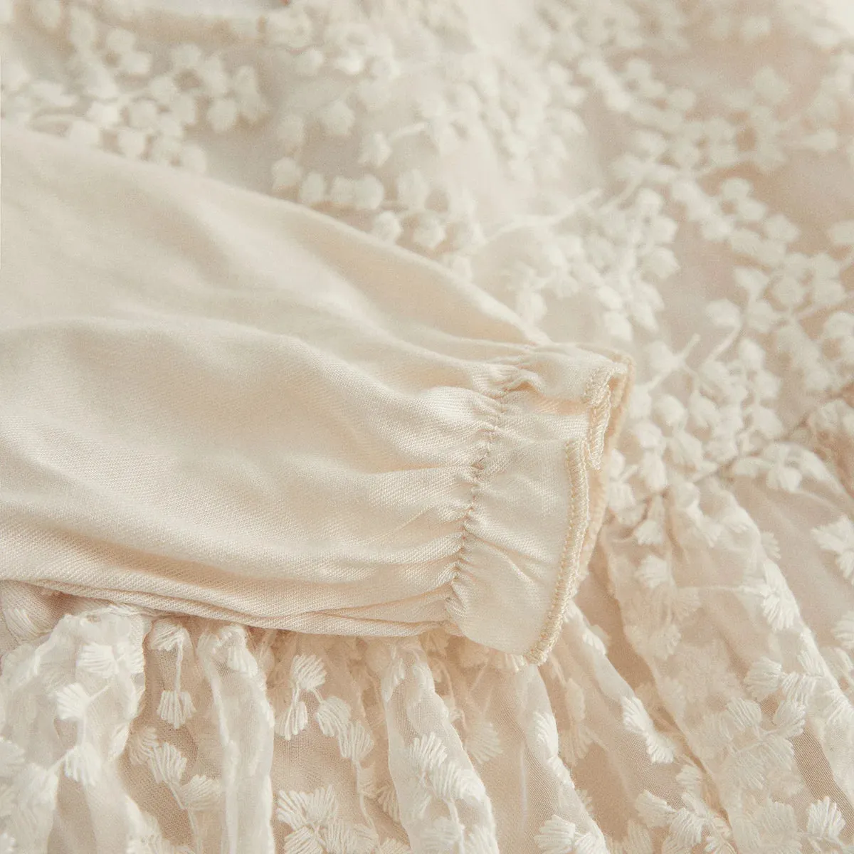 White Long Sleeve High Waist Lace Floral Dress