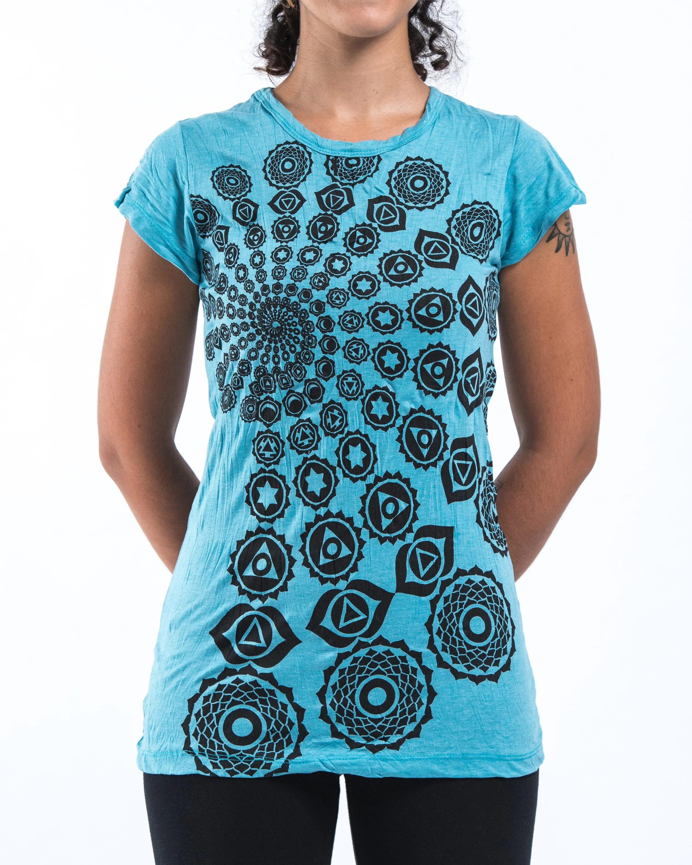 Womens Chakra Fractal T-Shirt in Turquoise