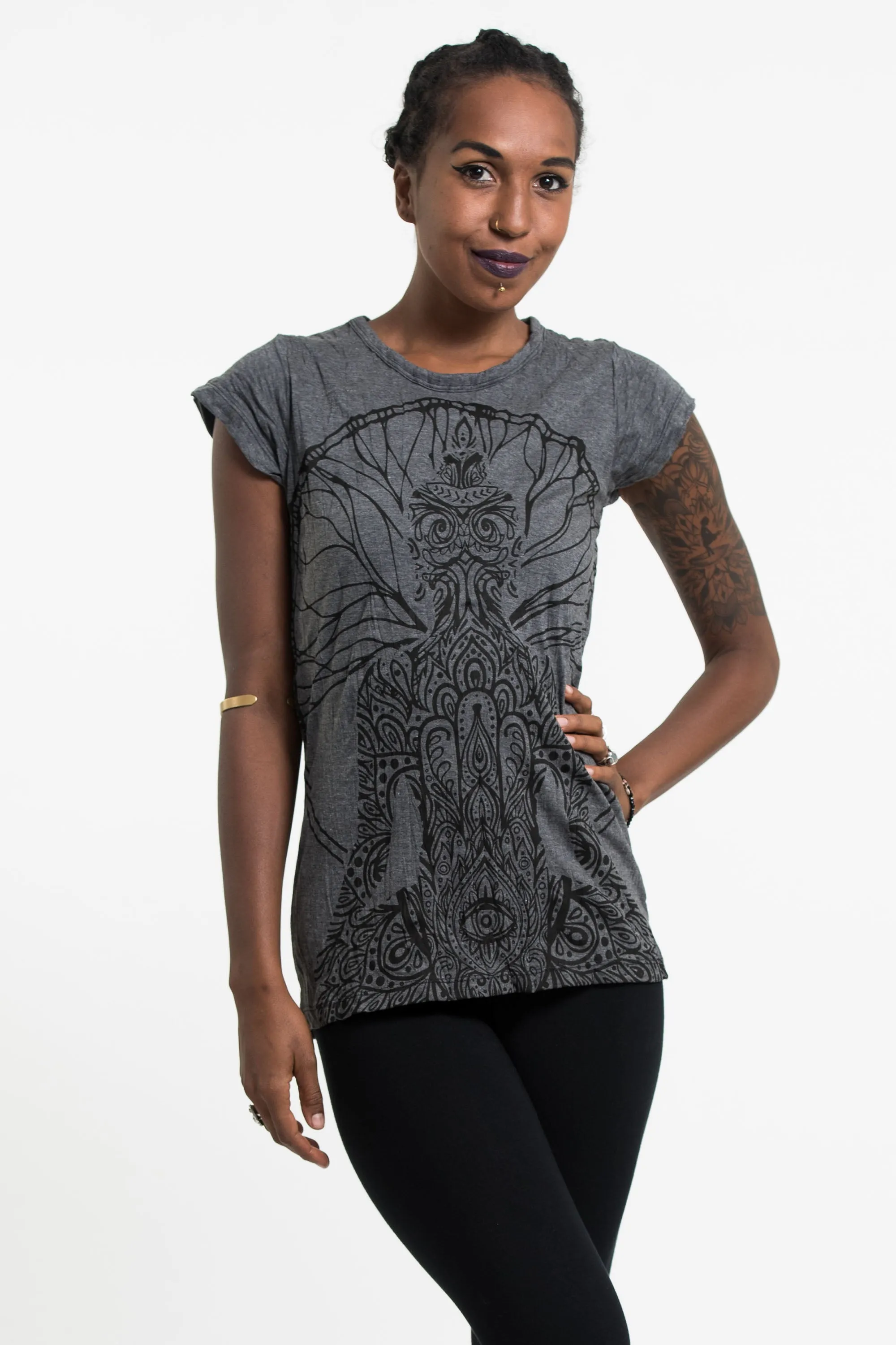 Womens Hamsa Meditation T-Shirt in Black