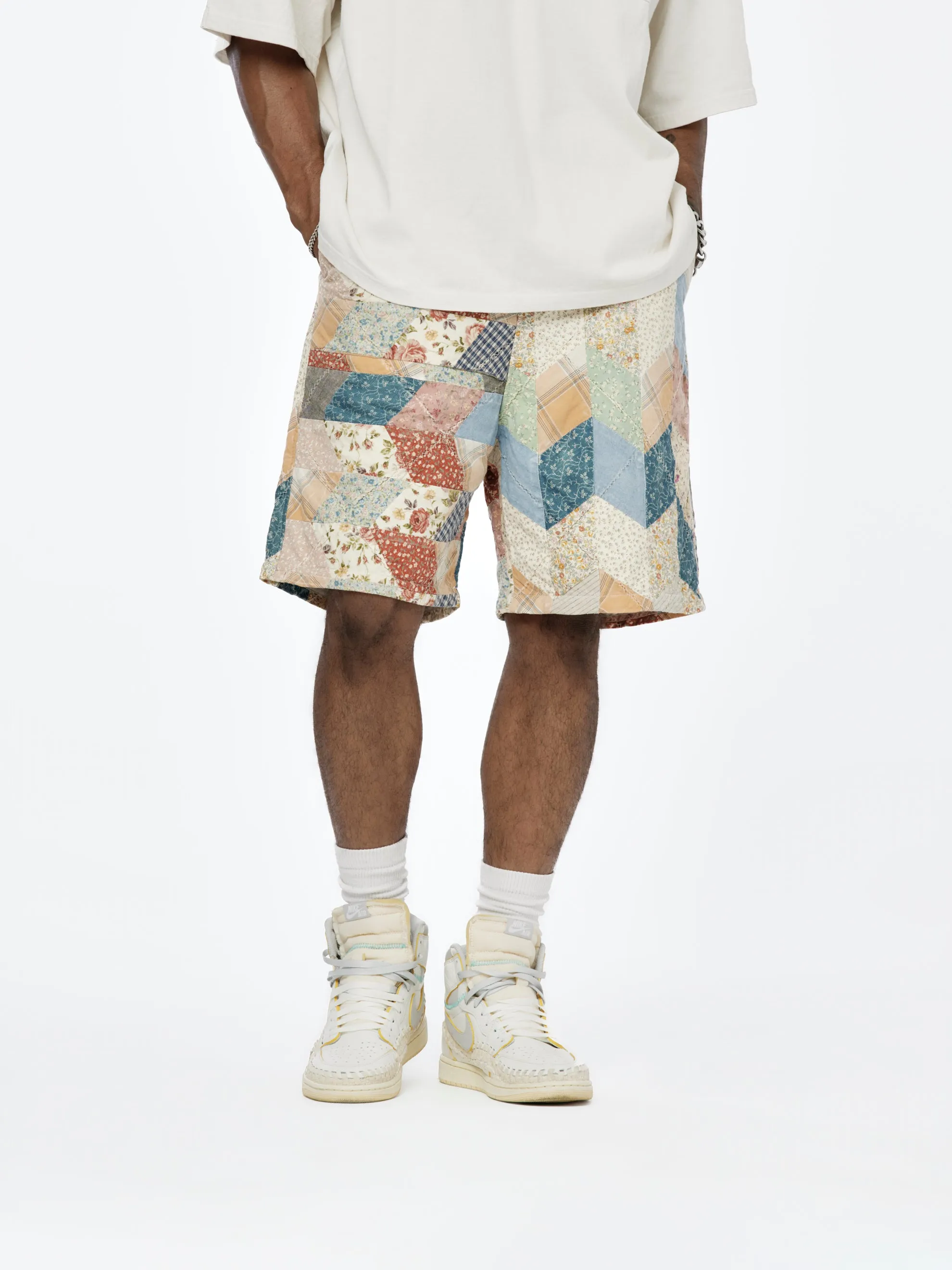 Yabane Quilt Patchwork Easy Shorts (Ecru)